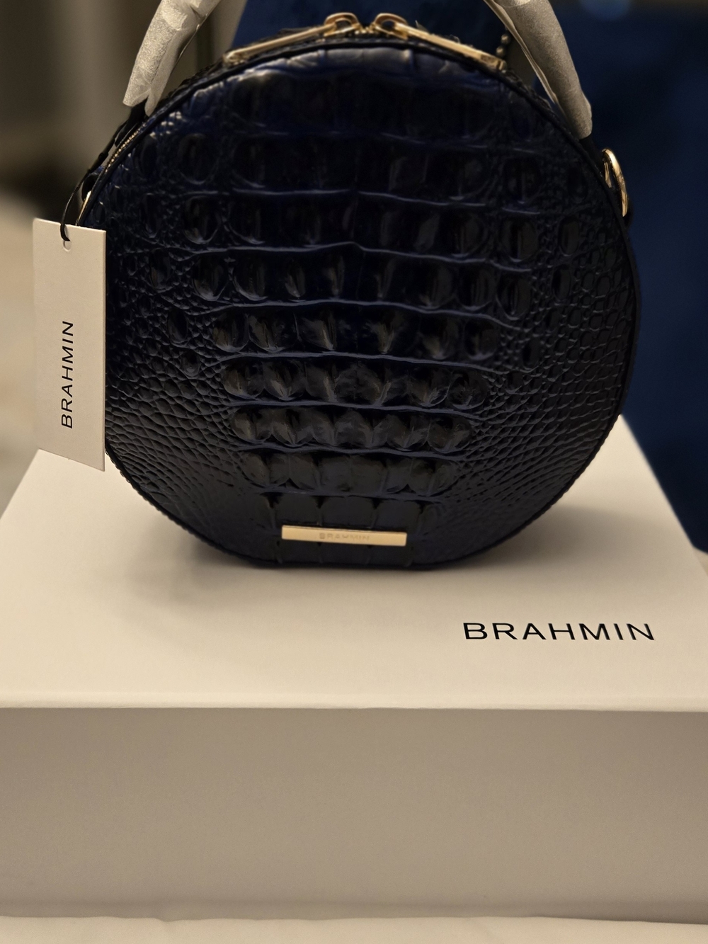 Brahmin Navy Croc-Embossed Round Crossbody